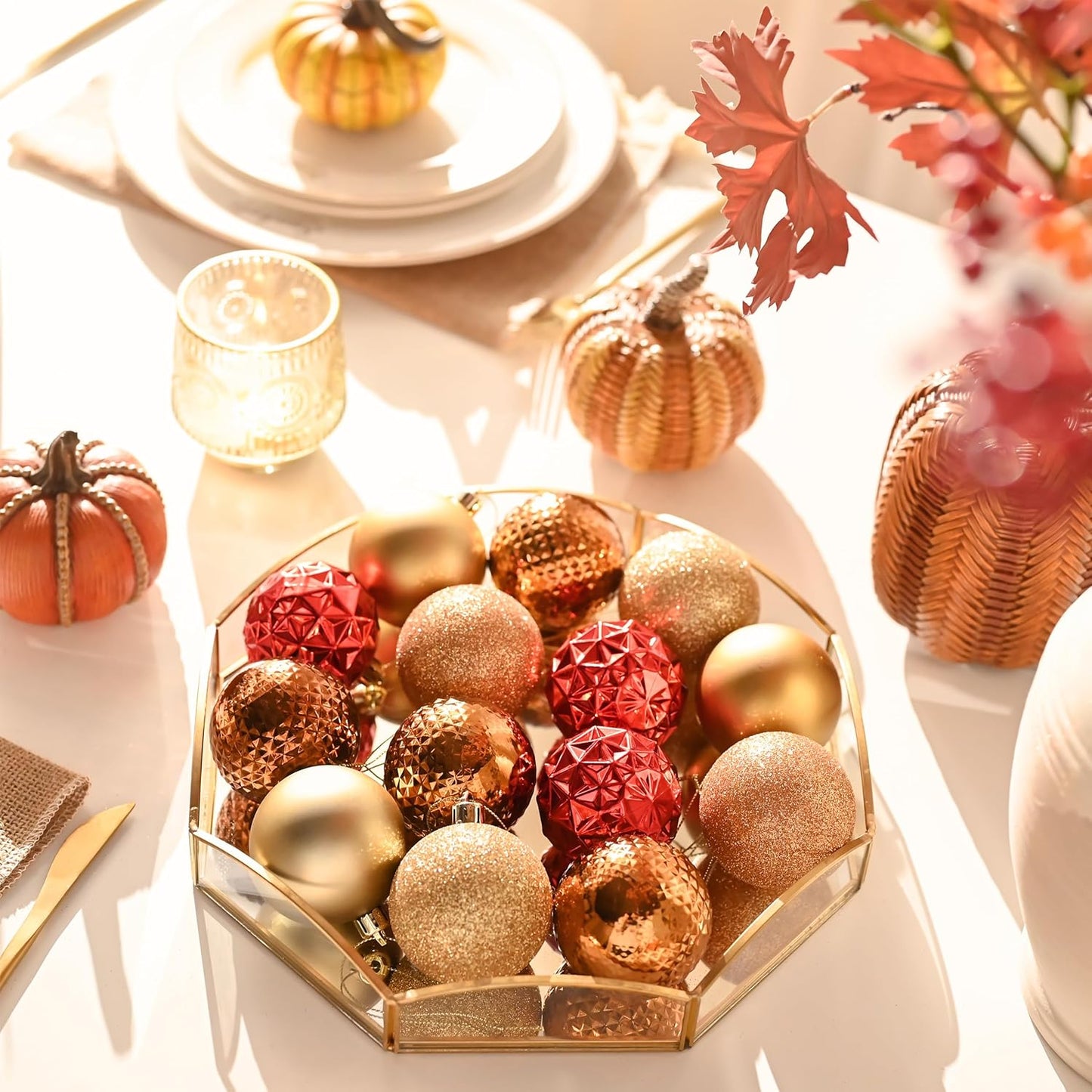 Valery Madelyn Christmas Tree Decorations Ornament Set for Fall Halloween, 50ct 2.36 Inches Red and Brown Shatterproof Christmas Ball Ornaments Hanging Xmas Holiday Party Decor