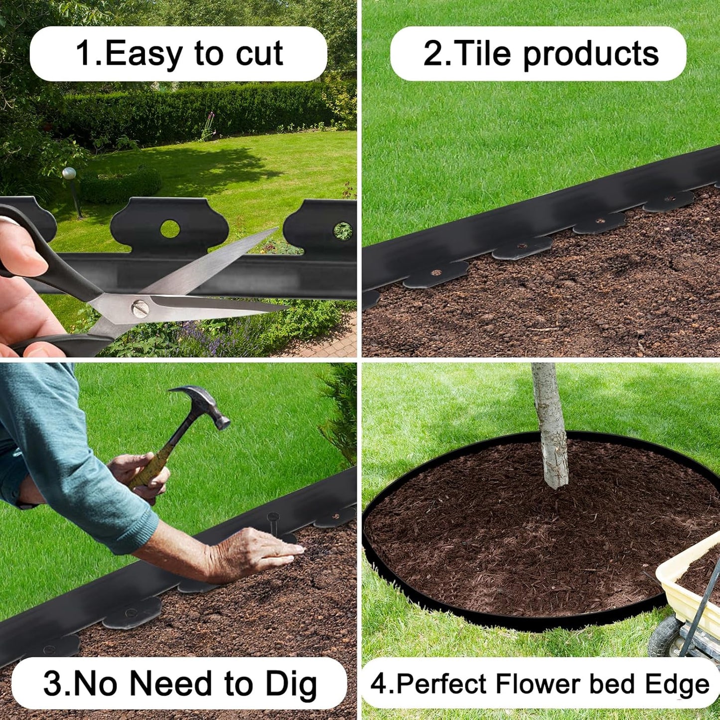 JERIA 2 Inch Tall 66 FT Garden Edging Kit with 90pcs Spikes, Plastic Edging for Landscaping