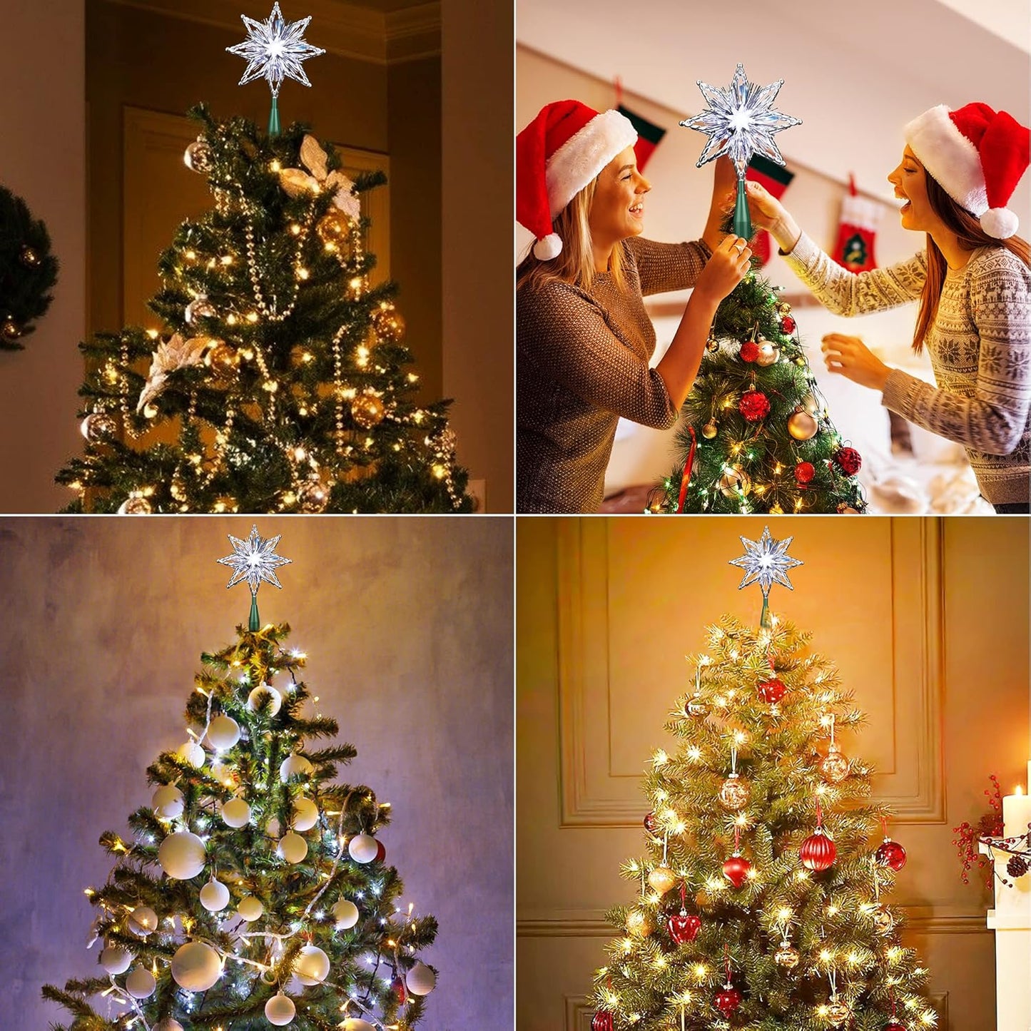 ODEETRONIC Christmas Tree Topper Star, 8in 120V UL Certified Double Sided 8-Point Star Christmas Treetop Lights, Indoor Lighted Christmas Tree Decorations for Xmas Home Party Wedding Decor, Cool White