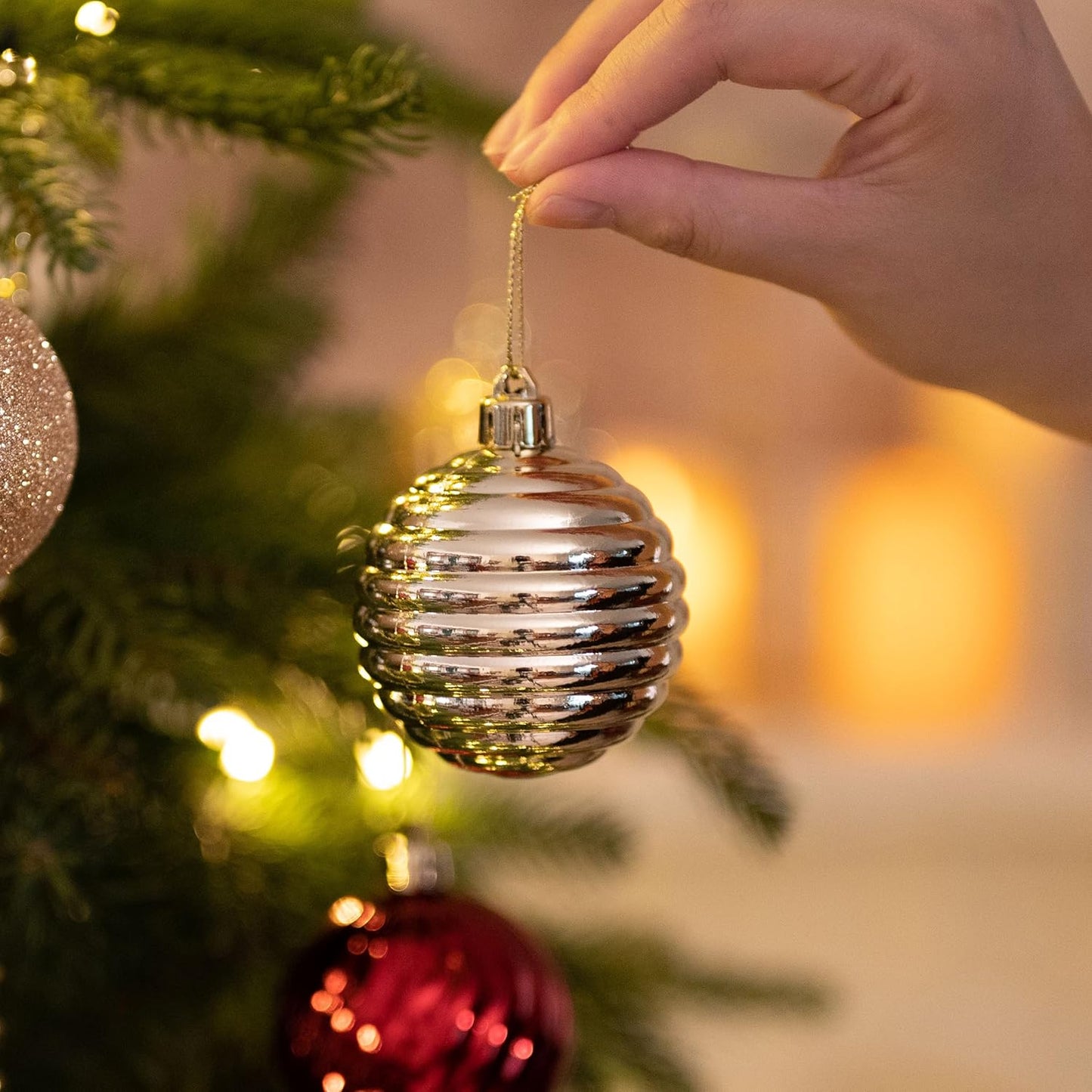 Valery Madelyn Christmas Ornaments Tree Decorations Set for Fall Halloween, 24ct Burgundy Red Gold Shatterproof Ball Ornaments, 2.36" Hanging Ornament Bulk for Xmas Holiday Party Decor