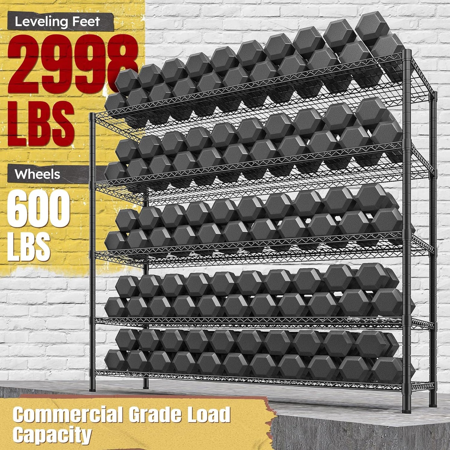 REIBII 85.7"H Storage Shelves 2998LBS Metal Shelving Units with Wheels&Feet, 5 Tier Garage Shelving Heavy Duty Adjustable Wire Shelf for Pantry Garage Commercial Industrials, 85.7"H X 55.5"W X 24.2"D