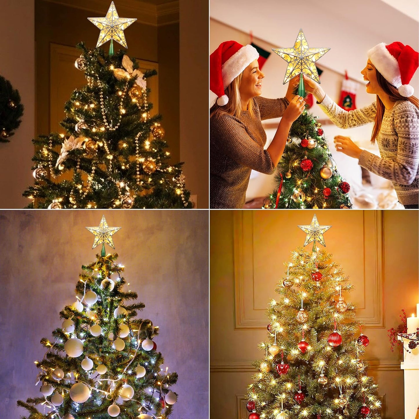 ODEETRONIC Star Christmas Tree Topper, 9.5in UL Certified 3D Star Tree Topper Lights, Double Sided Christmas Tree-top with 10 Count Incandescent Warm White Lights for Xmas Tree New Year Home, Silver